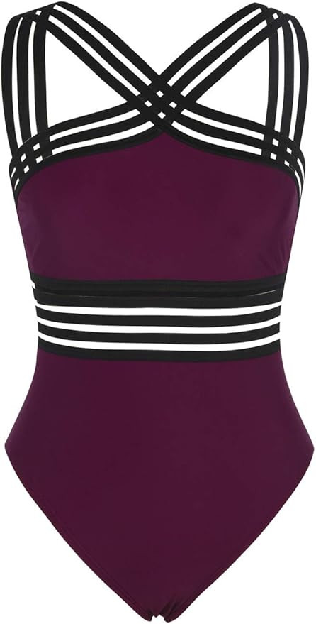Hilor Women's One Piece Swimwear Front Crossover Swimsuits Hollow Bathing Suits Monokinis | Amazon (US)