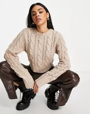 NA-KD co-ord cable knitted jumper in beige | ASOS (Global)