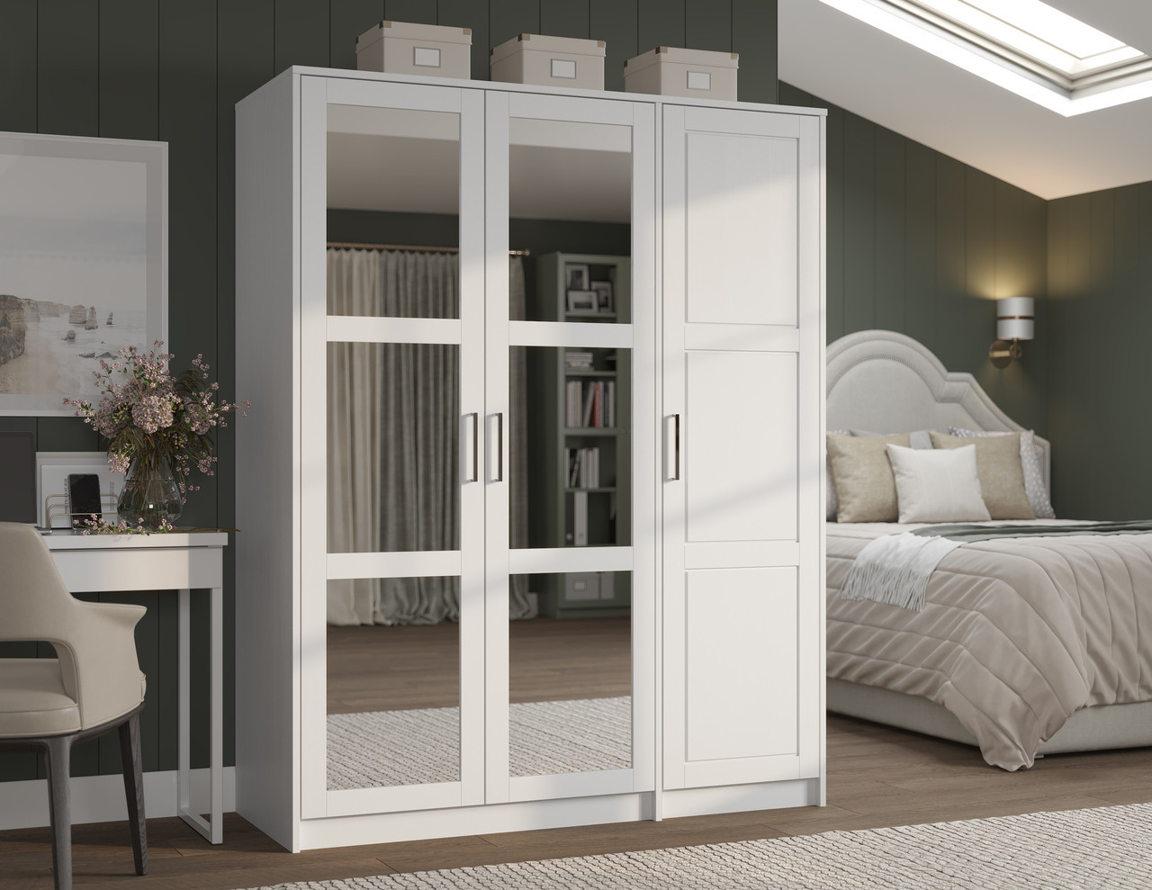 Urban 3-Door Wardrobe Armoire with Mirrored Doors In White | 1stopbedrooms