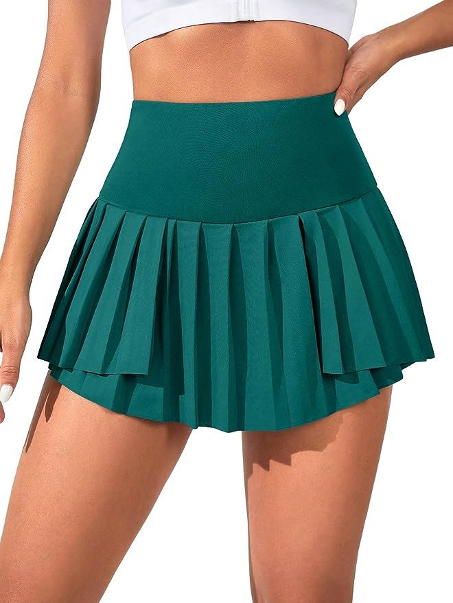 Floerns Women's Tennis Skirts High Waist Pleated Sports Skorts with Pocket Running | Amazon (US)