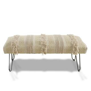 LR Home Glamorous Geometry Cream / Gold Tufted Bench BENCH99013NTG3B14 | The Home Depot