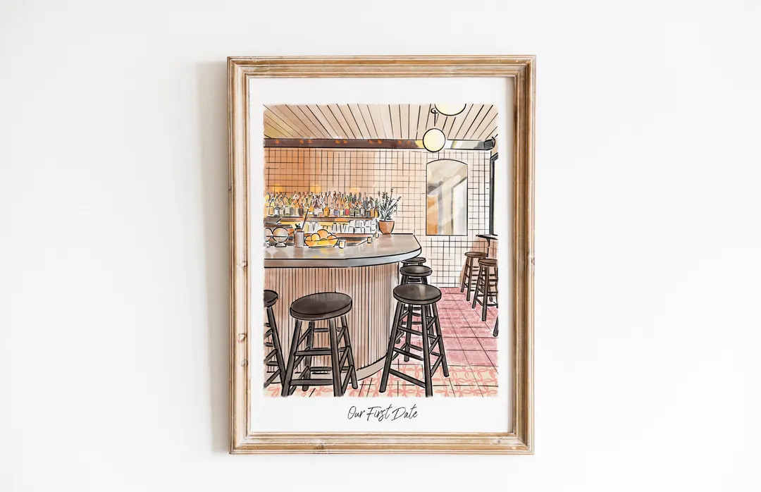 Custom First Date Portrait, Where It All Began, Where We Met, Our First Date Location, Watercolor... | Etsy (US)