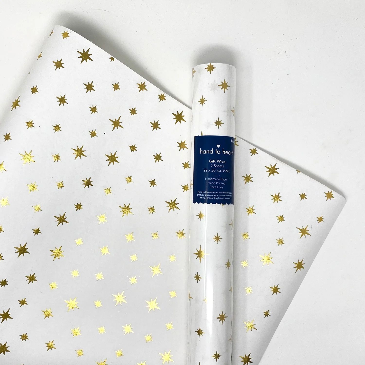 Christmas Wrapping Paper, Crème with Gold Stars Design, Premium Hand Screen Printed Specialty Pa... | Walmart (US)