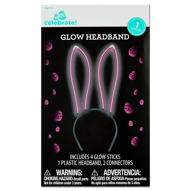 Bunny Ears Glow Headband, Pink, Easter by Way To Celebrate | Walmart (US)