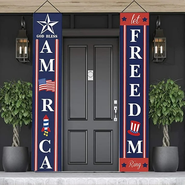 4th of July Porch Sign Patriotic Door Decoration - “Let Freedom Ring” and “GOD Bless Americ... | Walmart (US)