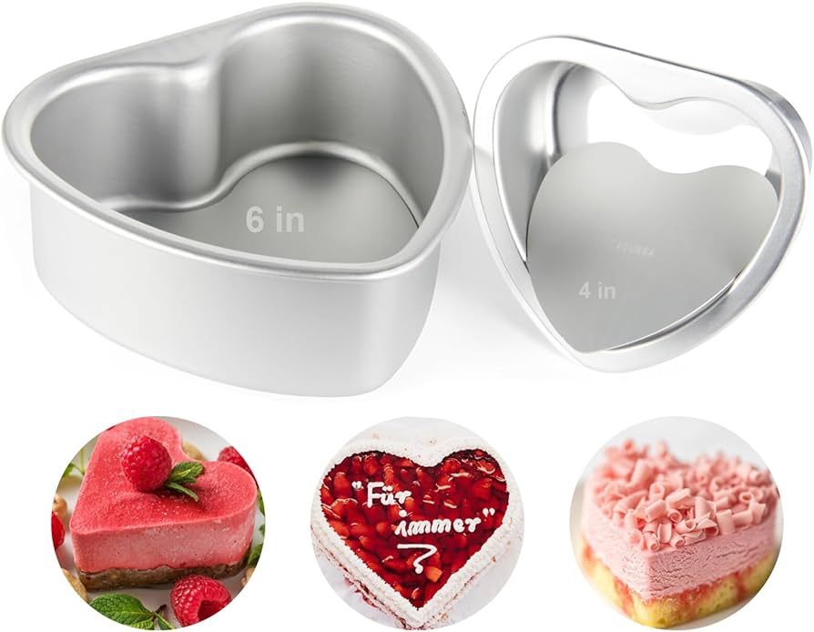 TAOUNOA Heart Shaped Cake Pans for Valentine's Day and Home Baking, 4 Inch and 6 Inch Set of 2, A... | Amazon (US)