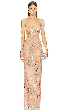 self-portrait Rhinestone Mesh Maxi Dress in Gold from Revolve.com | Revolve Clothing (Global)