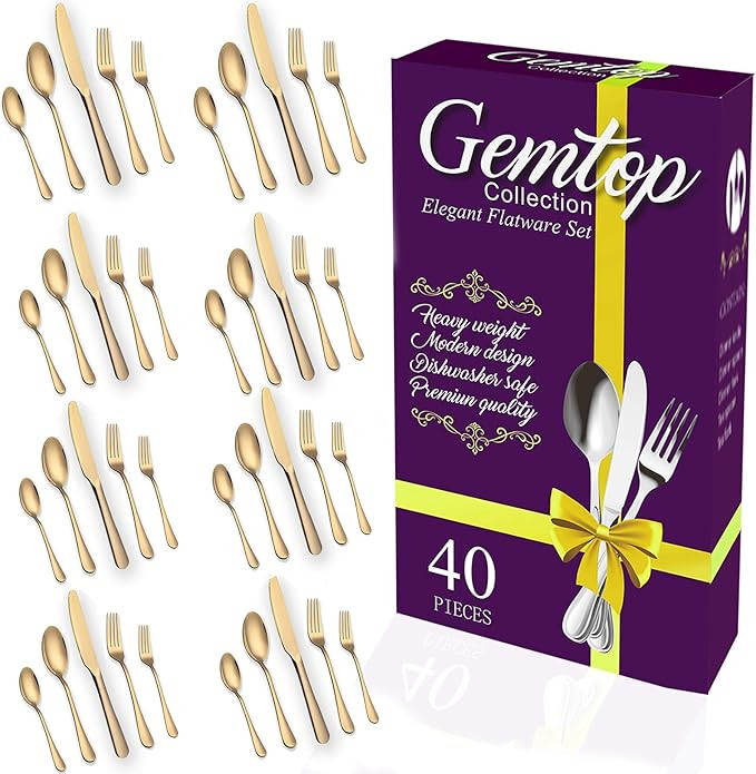 Gold Silverware Set, Gold Plated Stainless Steel flatware set Include Forks, Spoon, Knife Flatwar... | Amazon (US)