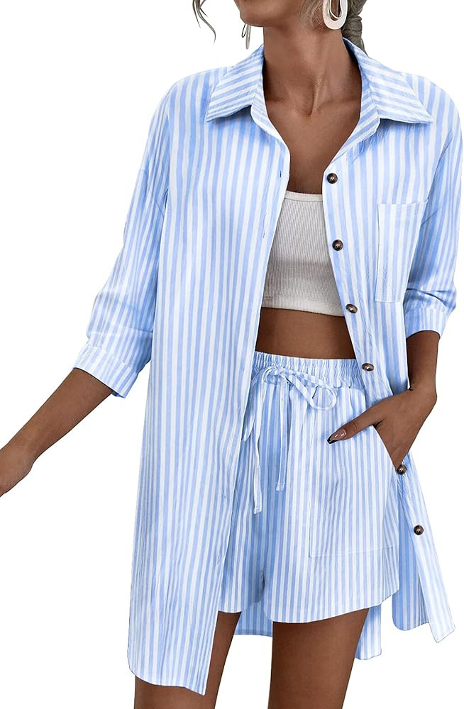 Women’s 2 Piece Lounge Tracksuit Outfit Sets Cotton Linen High Low Shirt and Drawstring Casual ... | Amazon (US)