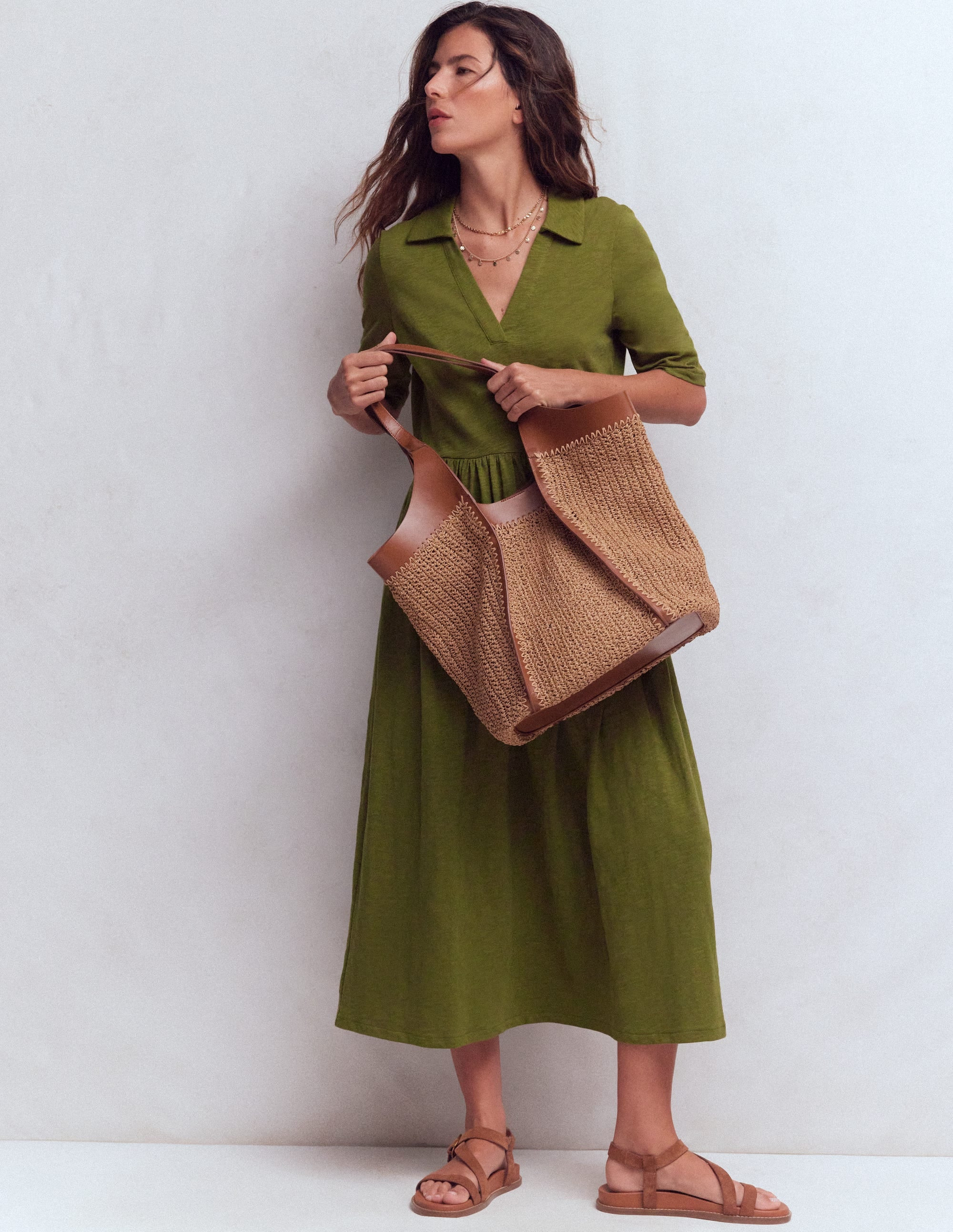 Aria Collared Jersey Dress-Promenade Green | Boden (US)
