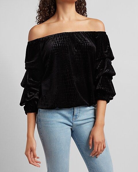 Velvet Off The Shoulder Croc-Embossed Top | Express