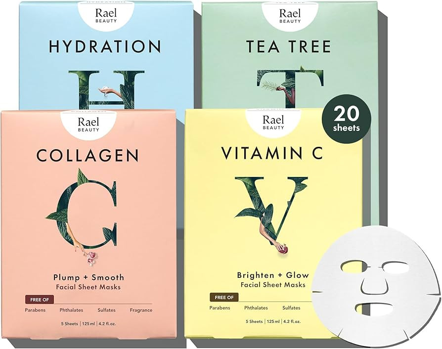 Rael Face Mask Skin Care, Bamboo Facial Mask Sheet Set - Variety Pack, Korean Skincare, All Skin ... | Amazon (US)