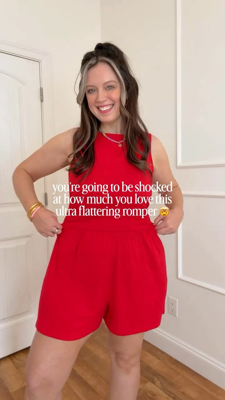 Comment NEED to shop this ultra flattering romper from Amazon that’s perfect for spring & summer! 🙌🏻🌷 Super soft stretchy fabric and flattering ruching on the sides! I’m wearing my regular size L here! 🫶🏻 Follow @maciejade for more midsize style! 

midsize style | midsize fashion | spring style | amazon romper | size 10 | size 12 | casual style | comfy but cute