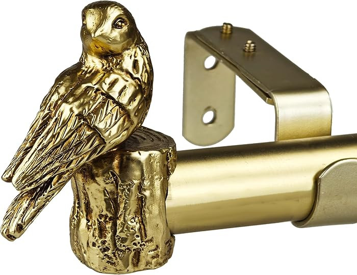 1-1/8 Inch Diameter Brushed Gold Curtain Rod with Bird Design Finials, 36-72'' Telescoping Single... | Amazon (US)