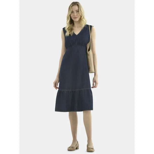 Time and Tru Women's Sleeveless Denim Dress with Ruffle Hem, XS-XXXL | Walmart (US)