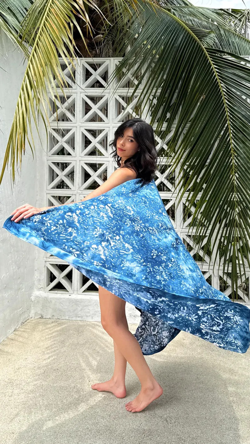 Blue Batik Sarong – Indigo Cotton Beach Wrap, Summer Pareo, Handmade Boho Cover-up, Resort Wear... | Etsy (US)