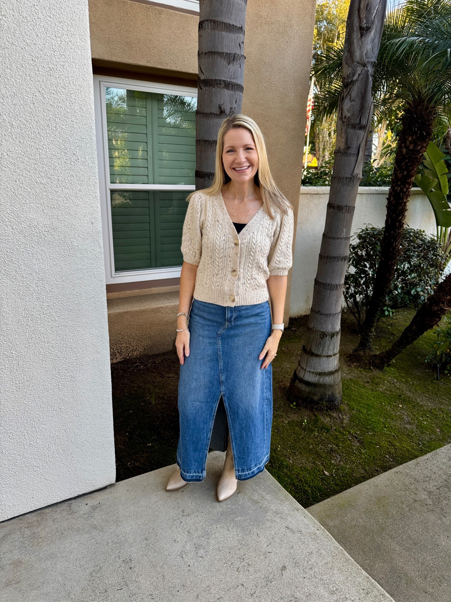 Friday Finds! I have several denim maxi skirts I love to rotate regularly but when I saw this dark wash Gap maxi, I knew this was the one I’m missing. And right now, it’s 60% off and just $31. 

My short sleeve cardigan is a Loft sale find in store. My boots are from the Nordstrom sale a few years ago. 

#LTKSaleAlert #LTKOver40 #LTKootd