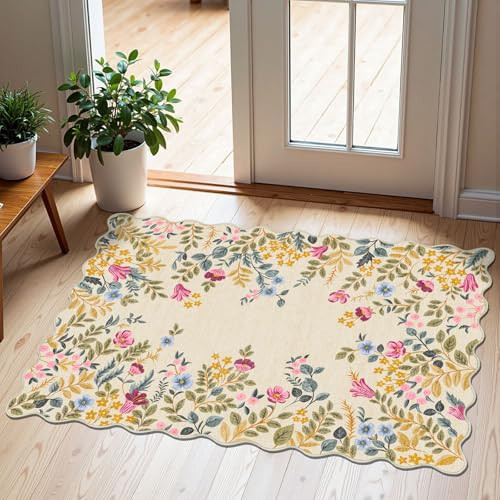 Othilic Front Door Mat Outside Entrance - 2x3 Beige Colorful Floral Non-Slip Washable Doormat Indoor Outdoor Mat Boho Vintage Entry Rug Small Throw Rugs for Entryway Kitchen Front Porch Decor | Amazon (US)