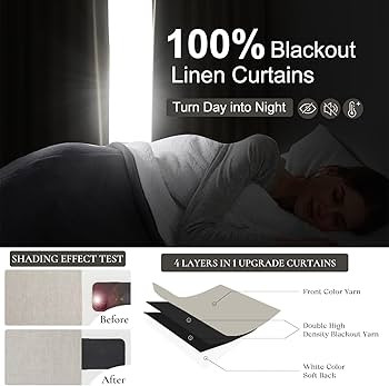 100% Blackout Thermal Curtains 84 Length 2 Panels Set for Bedroom,Flax Linen Windows Pinch Pleate... | Amazon (US)