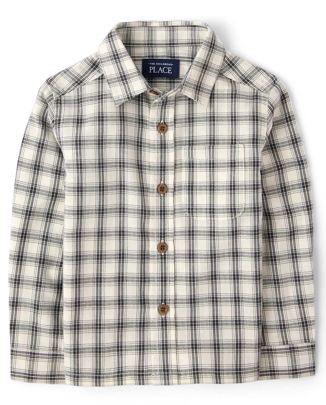 Baby And Toddler Boys Plaid Textured Poplin Button Up Shirt - cream | The Children's Place