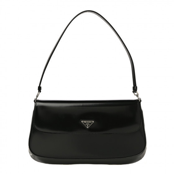 PRADA Brushed Calfskin Cleo Flap Shoulder Bag Black | Fashionphile