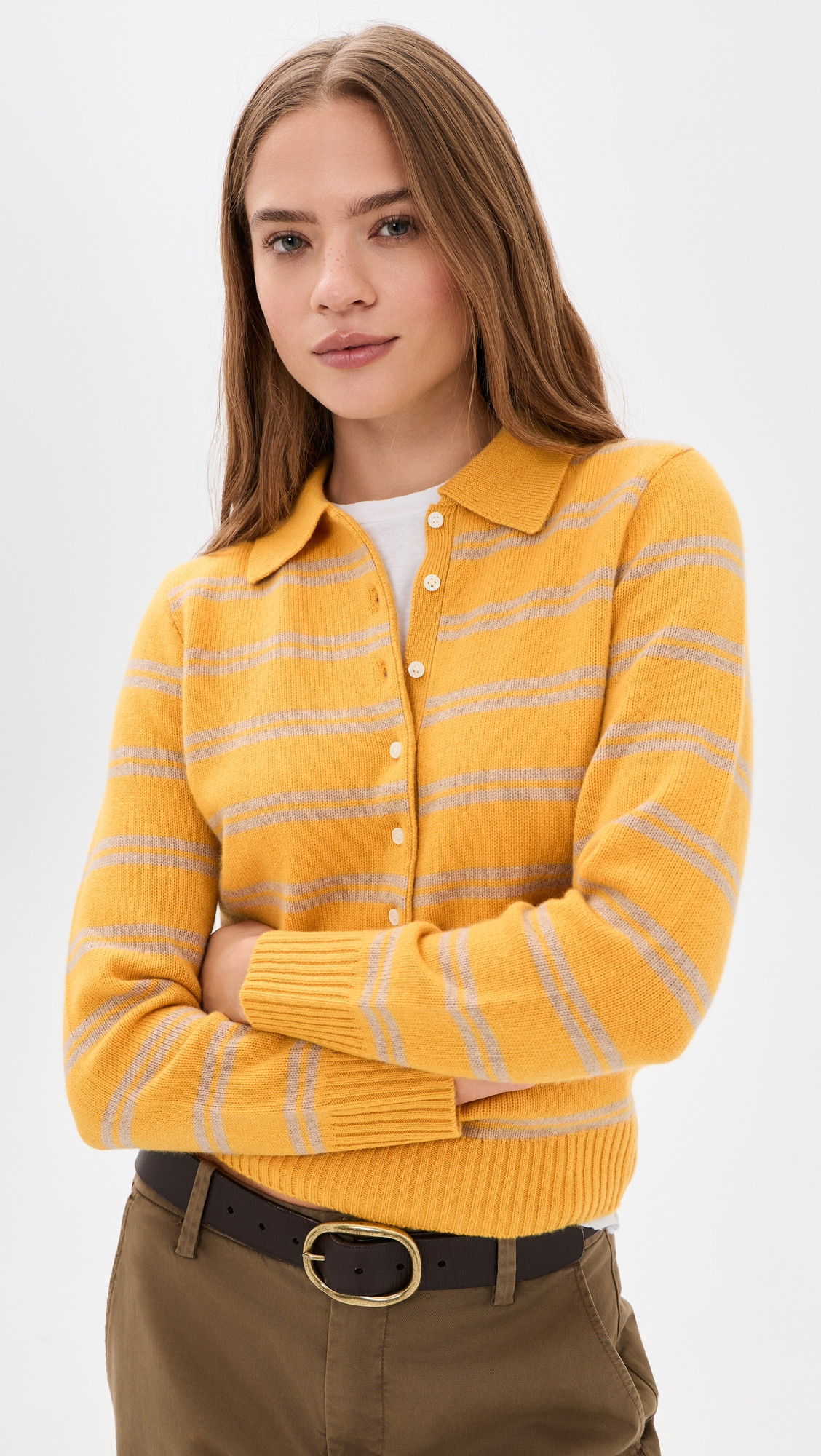 Alex Mill Alice Polo In Cashmere Stripe Oatmeal/Beeswax L | Shopbop