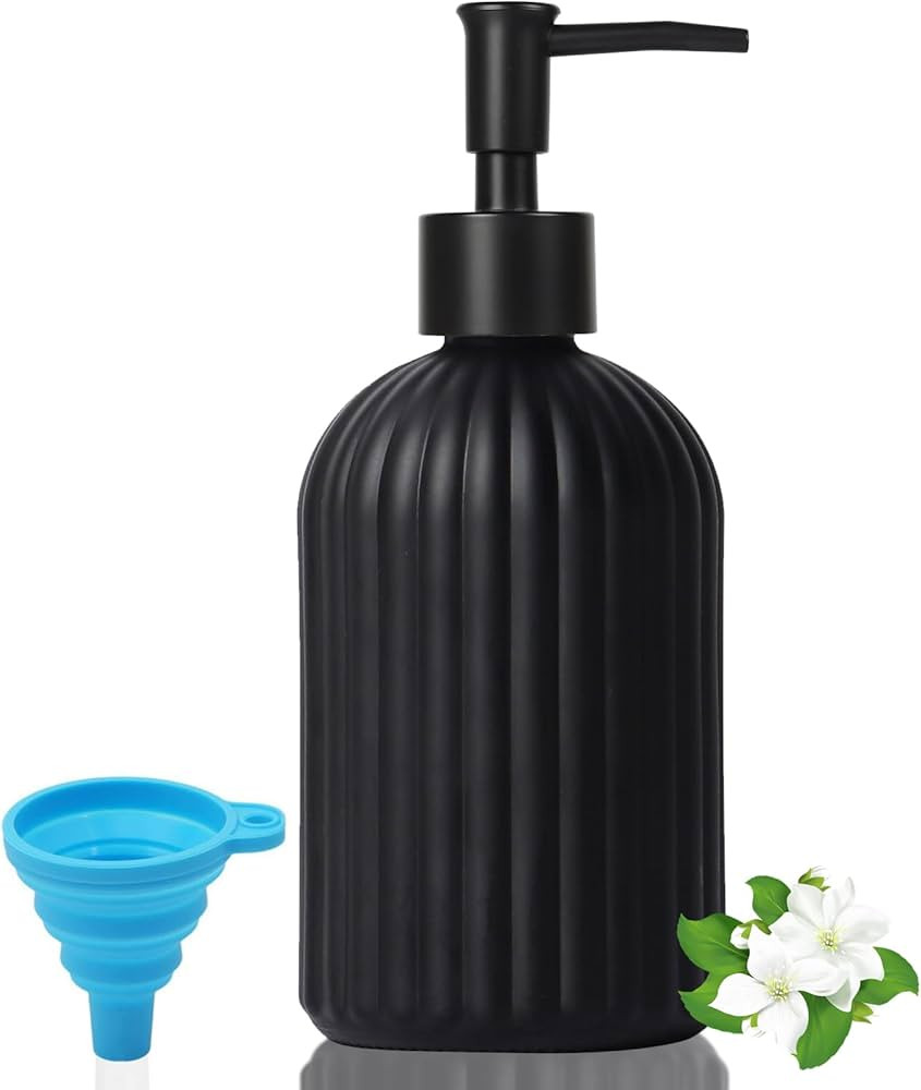 400ml Glass Soap Dispenser with Funnel & Plastic Pump, Black Liquid Hand Soap Dispenser for Bathr... | Amazon (UK)
