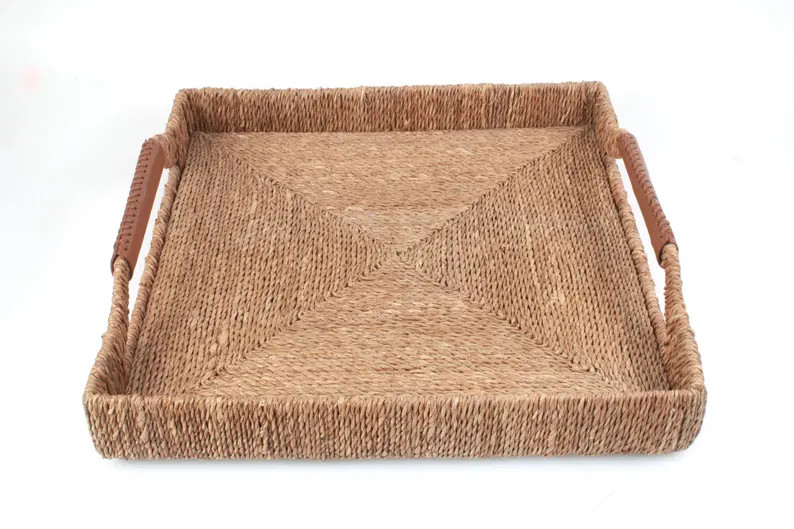 Vintage Bankuan Woven Extra Large Tray with Leather Handles | Etsy (Global)