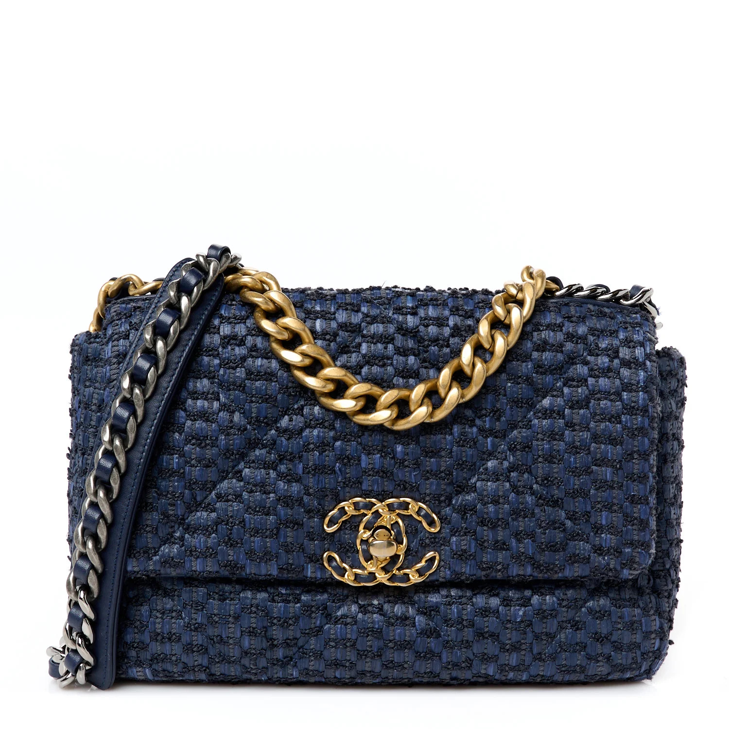 Chanel Raffia Tweed Quilted Medium Chanel 19 Flap Navy 1723553 | FASHIONPHILE (US)