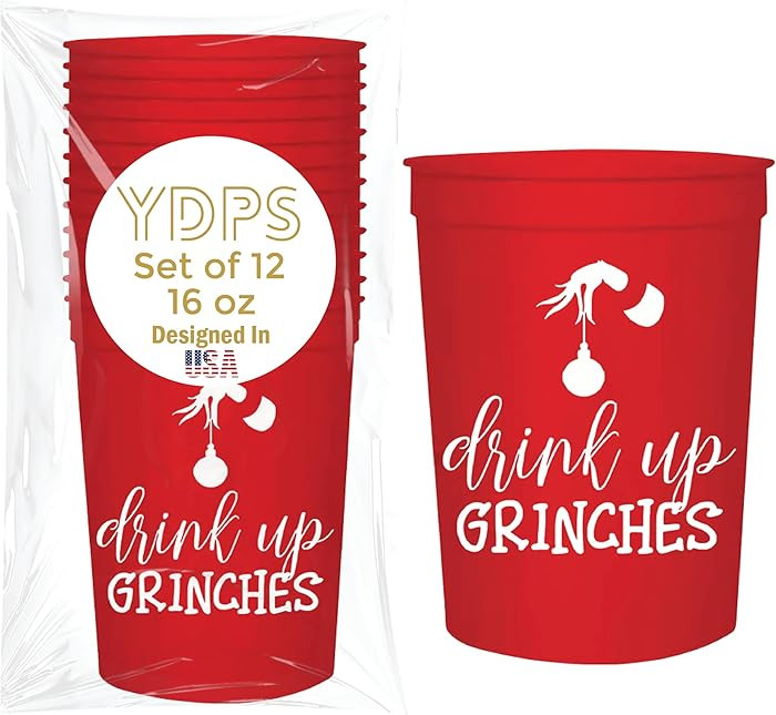 Christmas Cups, Drink Up Grinches, Set of 12, 16 Oz Each Christmas Plastic Cups, Holiday ups, Chr... | Amazon (US)