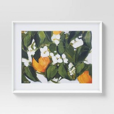 30&#34; x 24&#34; Floral Framed Wall Art White/Orange - Opalhouse&#8482; | Target