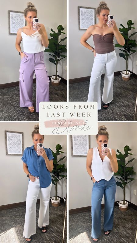 Medium lilac pants. True size 28 in white crop flares. Small white vest. Small chambray button down. Small pink $9 tank. True size 28 in jeans. White tube top but exchanged for medium  

#LTKSeasonal #LTKFindsUnder50 #LTKStyleTip