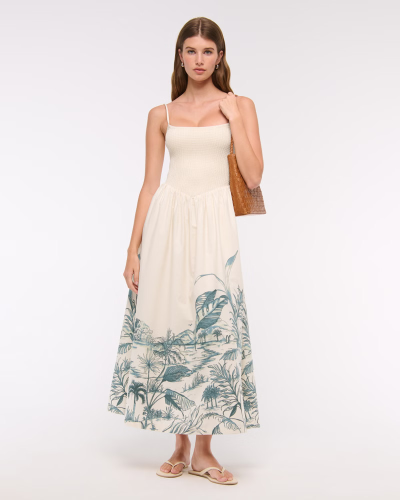 Dipped-Waist Smocked Midi Dress | Abercrombie & Fitch (US)