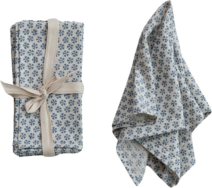 Creative Co-Op Patterned Cotton and Linen Napkin Set, Blue, Set of 4 | Amazon (US)
