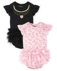 Baby Girls Short Ruffle Sleeve Necklace And Leopard Tutu Bodysuit 2-Pack | The Children's Place  ... | The Children's Place