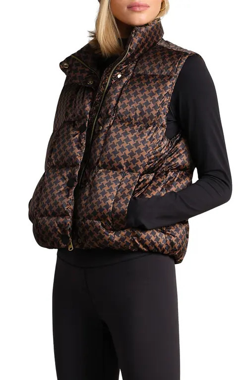 Rhone Water Repellent Houndstooth Check 650 Fill Power Down Vest in Chestnut Brown Houndstooth at Nordstrom, Size Small | Nordstrom