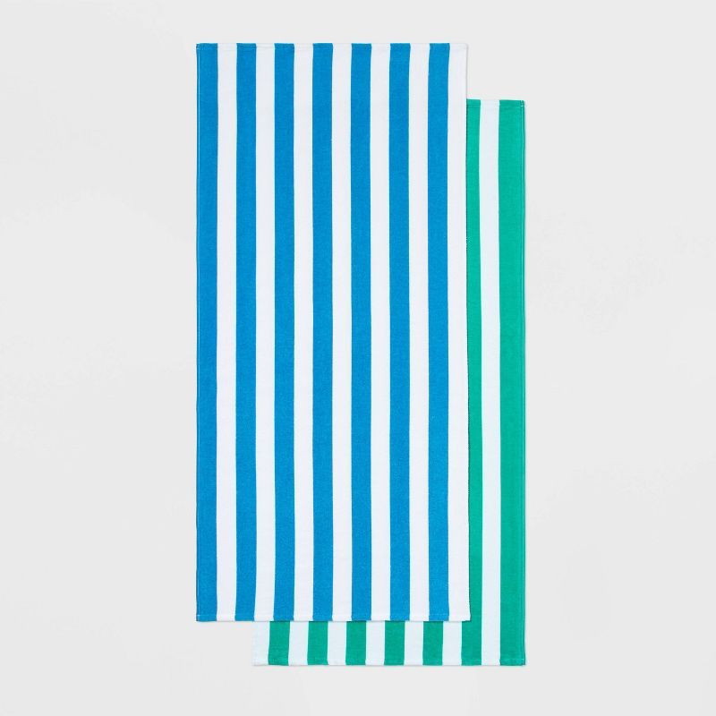 2pk Striped Beach Towel Bundle Green/Blue - Sun Squad™ | Target