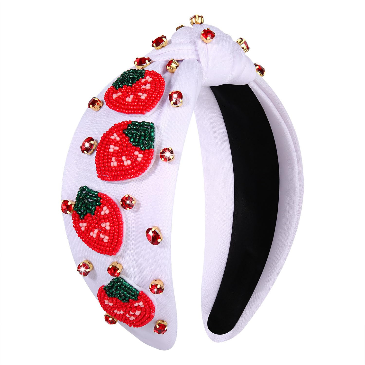 Strawberry Headband Rhinestone Beaded Strawberry Knotted Headband Boho Spring Summer Fruit Strawberries Wide Knot Hairband Fashion Preppy Ladies Head Band Hair Accessories | Amazon (US)