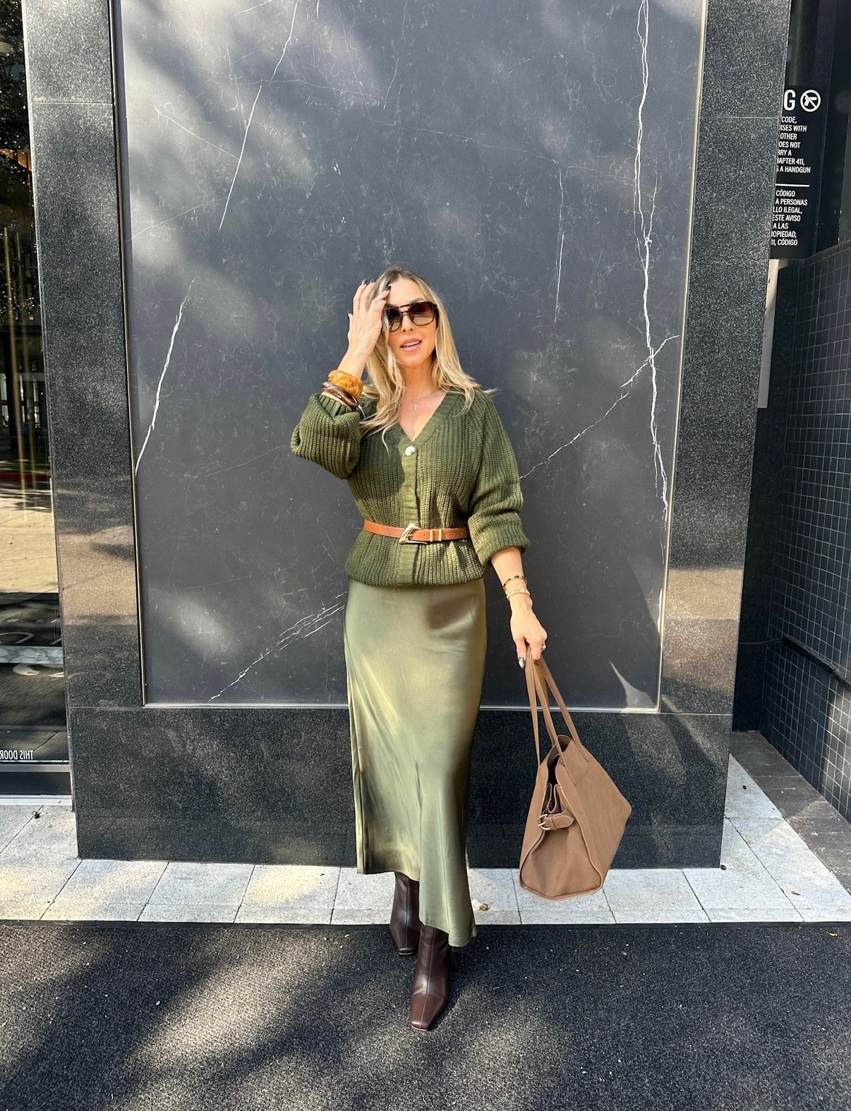 This green on green outfit is a new fave! I love the different textures (silk and knit) for fall and the color is so pretty! The cardigan and satin slip skirt are from Amazon and look so much more expensive than they really are. I added an Amazon belt to finish off the look with my fave Amazon booties. This suede handbag is the last finishing touch. All items linked ⬆️

#ltkcreator #ltkfinds #ltkwatchnow #amazon #amazonfinds #satinskirt #sweater #cardigan #boots #chocolatebrown #espressobrown #sunglasses #suede #suedebag

#LTKStyleTip #LTKFindsUnder100 #LTKShoeCrush