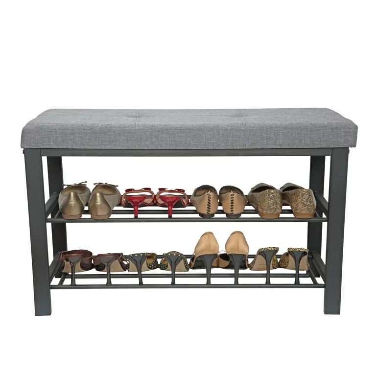 Simplify Entryway Bench with 2 Tier Shoe Storage in Grey | Walmart (US)