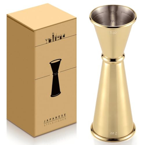 Japanese Jigger - Cocktail Measuring Double Jiggers for Bartending, Copper Jigger with Measurements Inside - Stainless Steel Bar Tools For Bartenders, Jigger 2 oz 1 oz (Gold) | Amazon (US)
