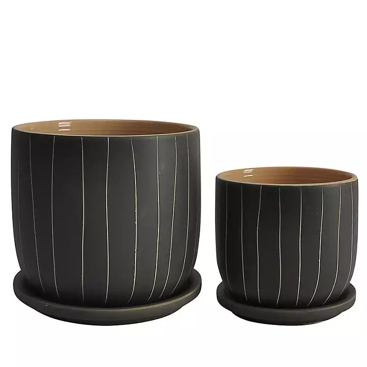Gray Ceramic Striped Planters, Set of 2 | Kirkland's Home