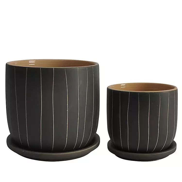 Gray Ceramic Striped Planters, Set of 2 | Kirkland's Home