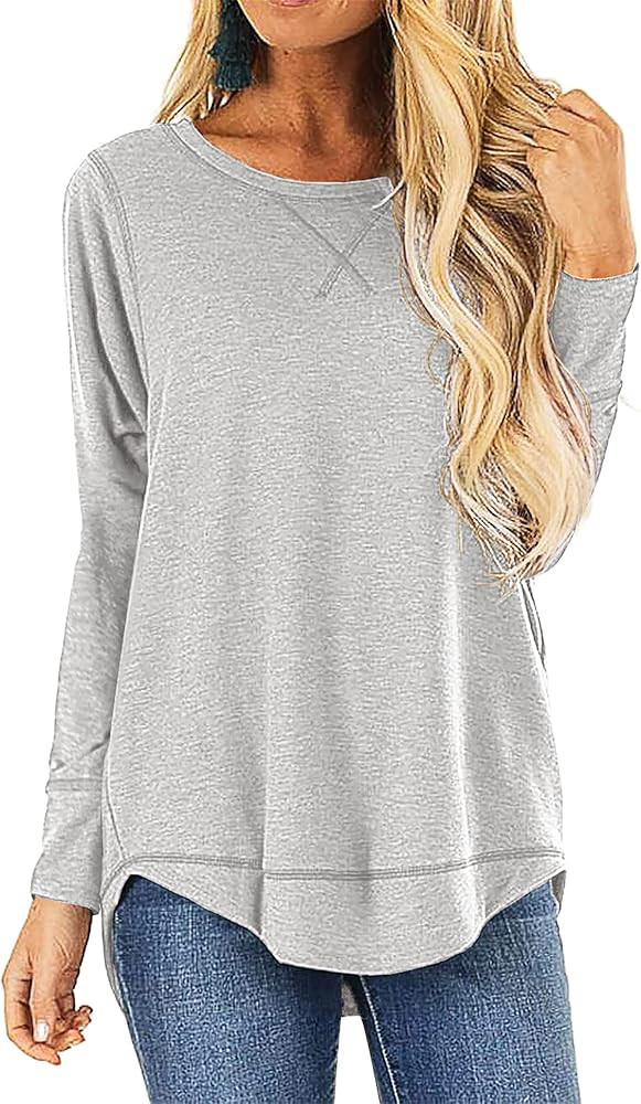 HIYIYEZI Fall Tops for Women Long Sleeve Side Split Casual Loose Tunic Top | Amazon (US)