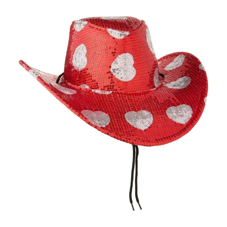 Sequin Hearts Cowboy Hat, Red and Silver, Valentine's Day by Way To Celebrate | Walmart (US)