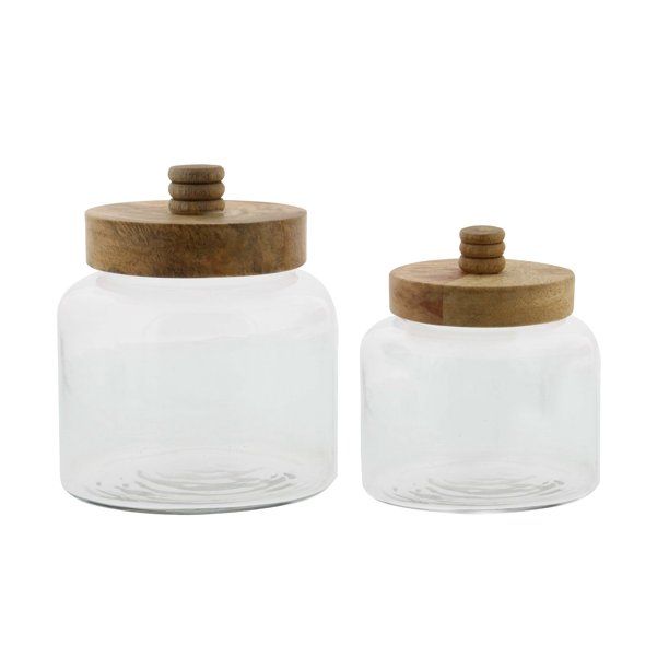 Decmode - Set of 2 modern 5 and 6 inch glass jars with mango wood lids | Walmart (US)