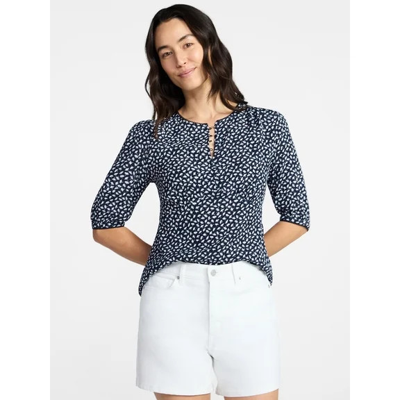 Time and Tru Women's Textured Tie Front Top, Sizes XS-XXXL | Walmart (US)