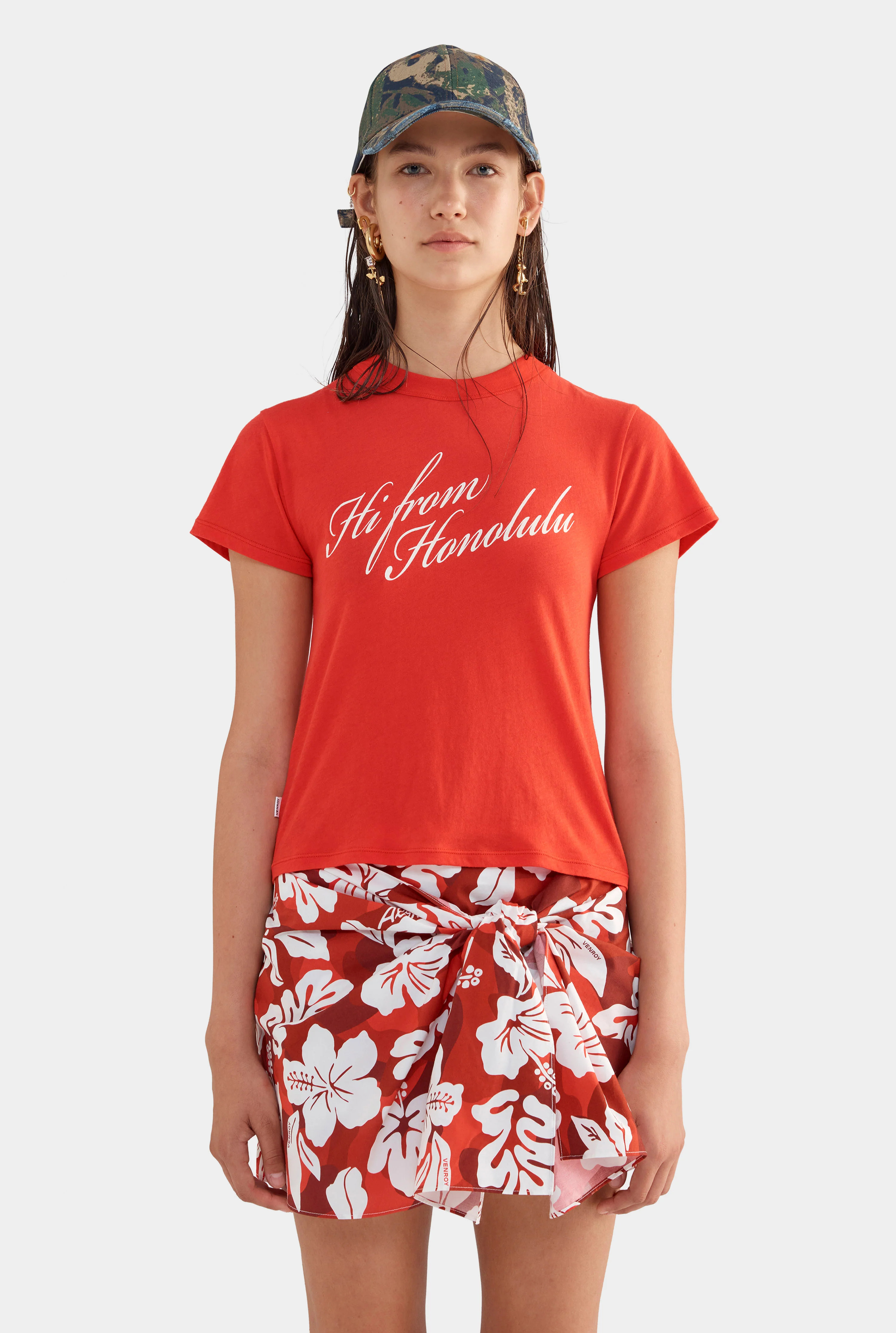 Womens Honolulu Lightweight Cotton Baby Tee in Red | Venroy | Venroy AU