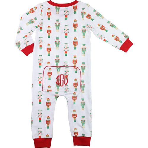 Red And Green Nutcracker Print Knit Zipper Pajamas | Cecil and Lou