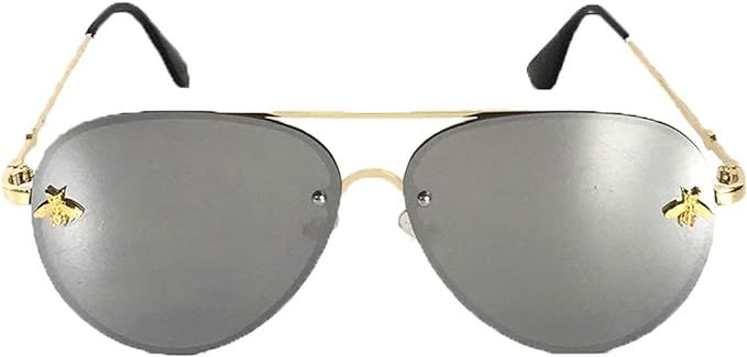 Fashion Culture Women's Beehave Bee Charm Mirrored Aviator Sunglasses, Silver | Amazon (US)